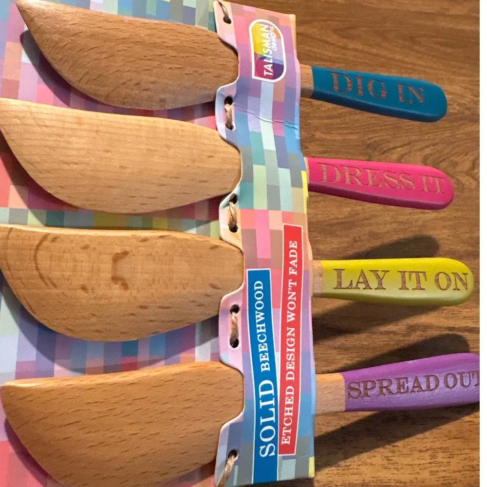 Talisman Designs Beechwood‎ Spreaders, Set of 4, Etched Wooden Knife Utensils